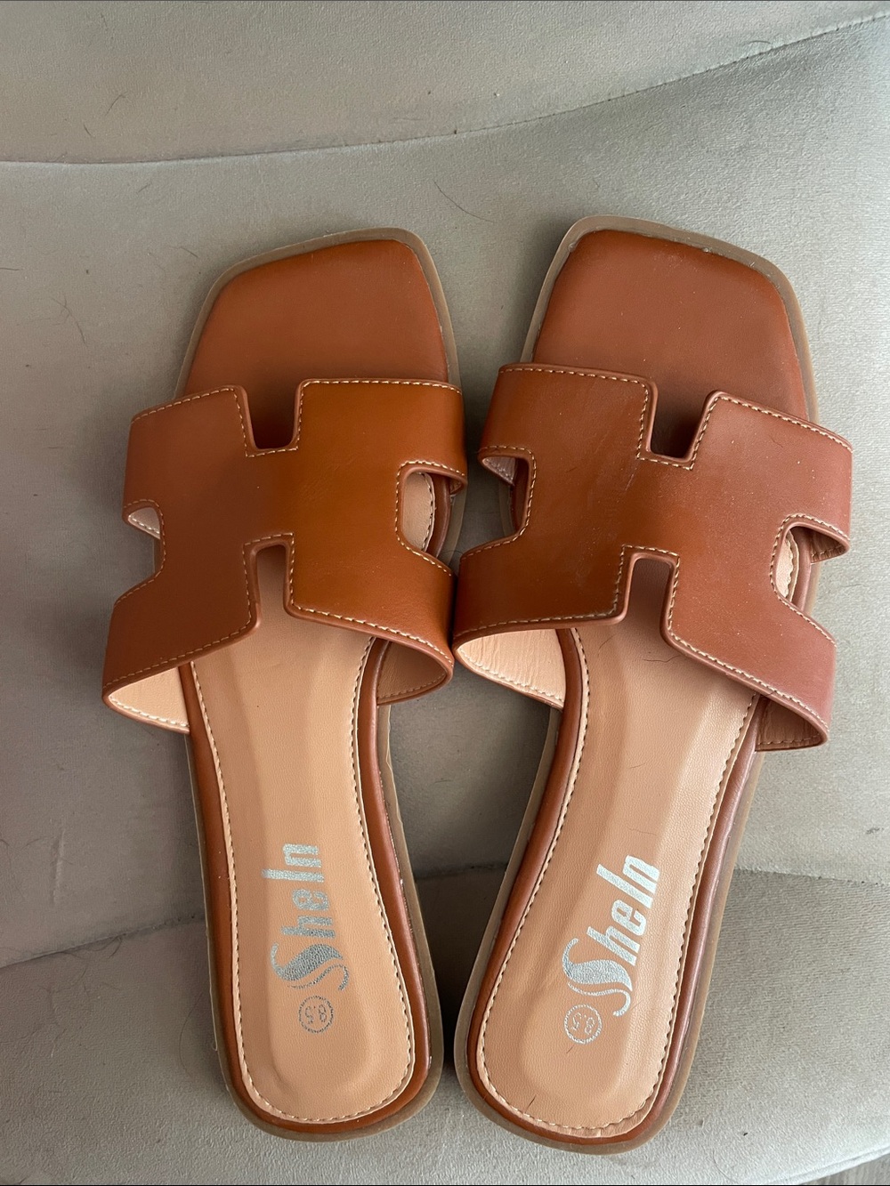 SHEIN Cognac Brown H-Cut Slide Sandals